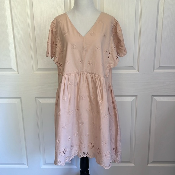 NWT Ann Taylor Loft Eyelet Scallop Flutter Sleeve Pink Blush Dress Womens Sz XXL - Picture 1 of 16
